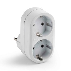 Adaptador doble schuko 2p+t 16a 250 v con entrada frontal, blanco