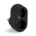 Adaptador doble schuko 2p+t 16a 250 v con entrada frontal, negro