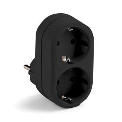 Adaptador doble schuko 2p+t 16a 250 v con entrada frontal, negro