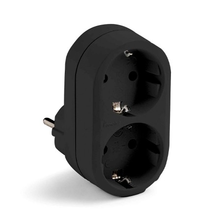Adaptador doble schuko 2p+t 16a 250 v con entrada frontal, negro