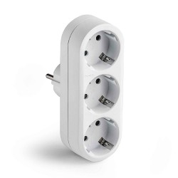 Adaptador triple 2p+t 16a 250 v con entrada frontal, blanco