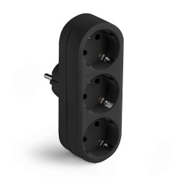 Adaptador triple 2p+t 16a 250v con entrada frontal, negro