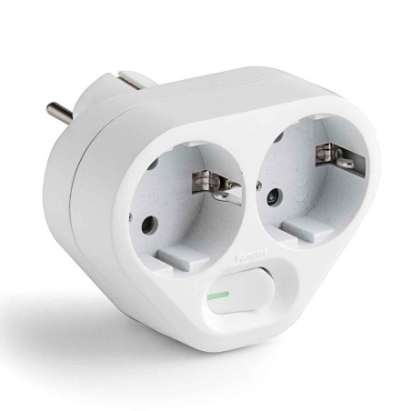 Adaptador 2 tomas 2p+t schuko con interruptor ip20 blanco