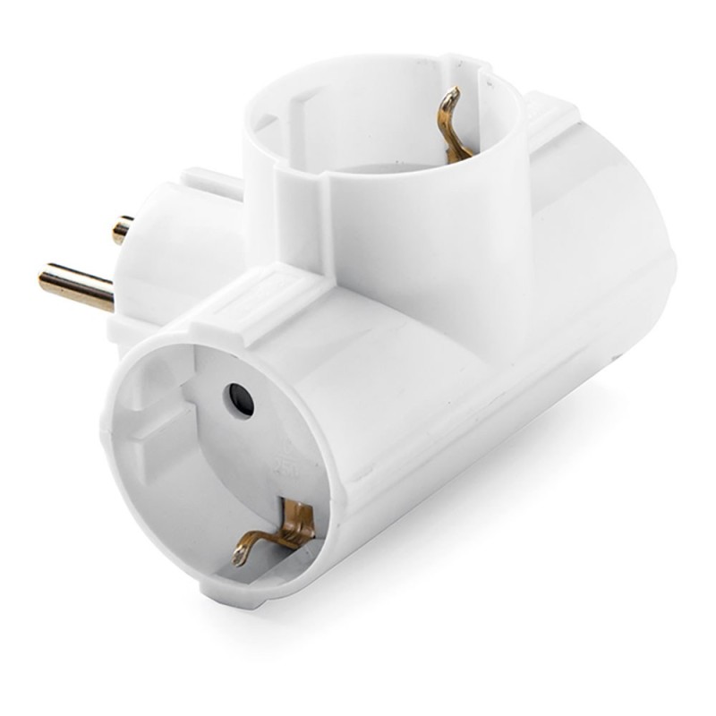 Adaptador triple schuko 2p+t, 16a 250 v, blanco