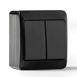 Doble conmutador estanco ip44, 16a 250 v, negro