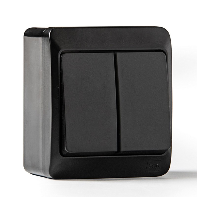 Doble conmutador estanco ip44, 16a 250 v, negro