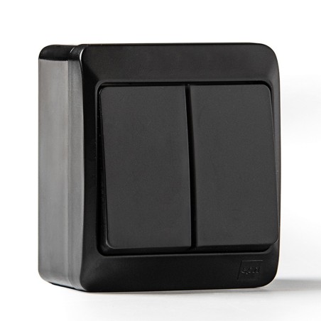 Doble conmutador estanco ip44, 16a 250 v, negro