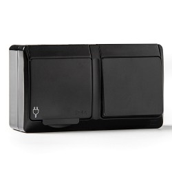 Conmutador + base estanca, ip44 16 a 250 v, negro