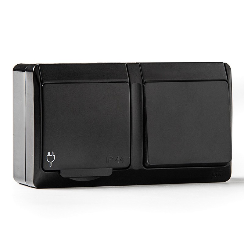 Conmutador + base estanca, ip44 16 a 250 v, negro