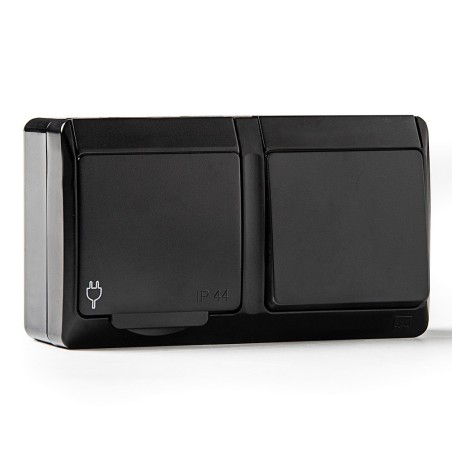 Conmutador + base estanca, ip44 16 a 250 v, negro