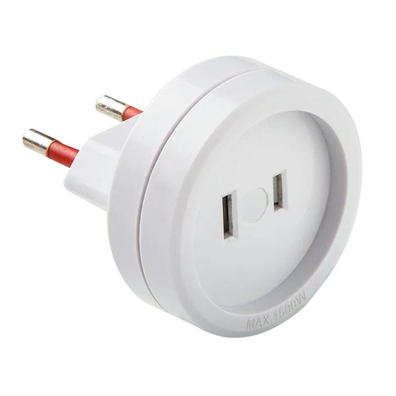 Adaptador americano - europeo, 10a 250 v, espigas planas, blanco