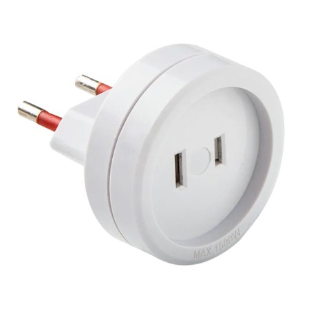 Adaptador americano - europeo, 10a 250 v, espigas planas, blanco