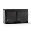 Base doble t/tl estanca, ip44 16 a 250 v, negro, blíster