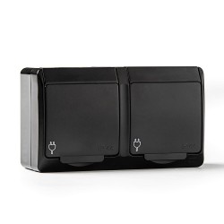Base doble t/tl estanca, ip44 16 a 250 v, negro, blíster
