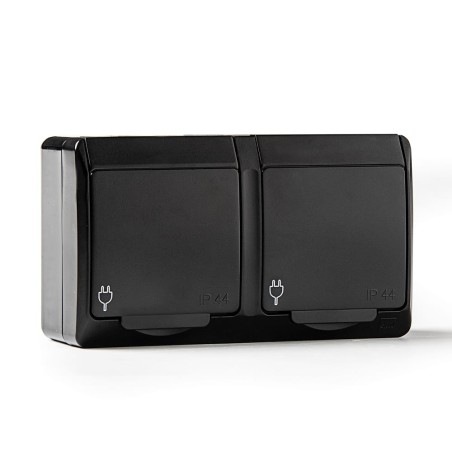 Base doble t/tl estanca, ip44 16 a 250 v, negro, blíster
