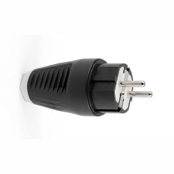 Clavija goma schuko 2p+t 16a 250v~, salida recta, ip54, negra, retractilada