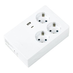 Base múltiple 3 tomas+ 2 usb a/c, schuko 2p+t, 16a 250v~, multifix, blanca, blister