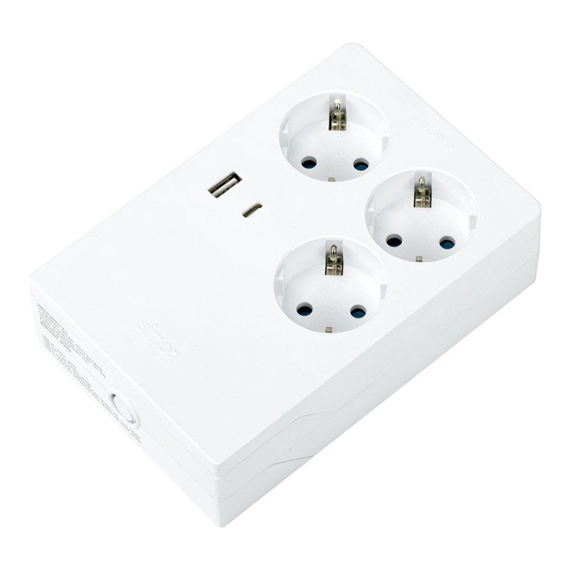 Base múltiple 3 tomas+ 2 usb a/c, schuko 2p+t, 16a 250v~, multifix, blanca, blister