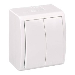 Conmutador doble, superficie, 10ax 250 v~, ip54, serie aquarius, blanco, blister