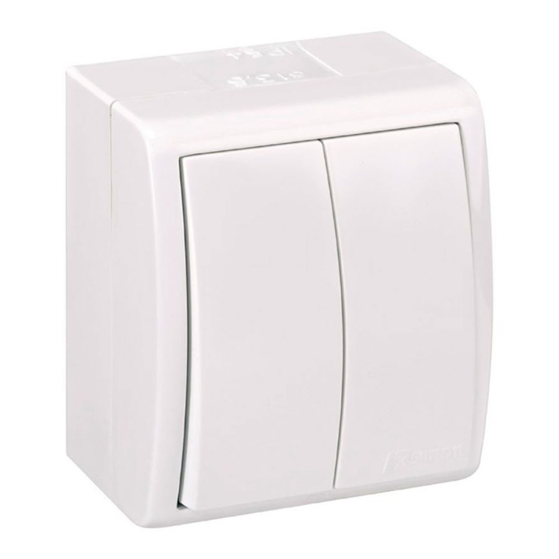 Conmutador doble, superficie, 10ax 250 v~, ip54, serie aquarius, blanco, blister