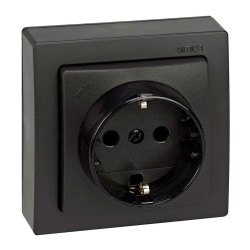 Base superficie, schuko 2p+t 16a 250v~, ip20, serie simon73 loft, grafito, retractilada