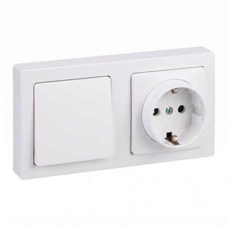 Base superficie, schuko 2p+t + conmutador 16a 250v~, ip20, serie simon73 loft, blanco, retractilada