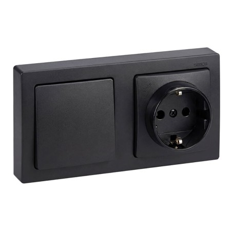 Base superficie, schuko 2p+t + conmutador 16a 250v~, ip20, serie simon73 loft, grafito, retractilada