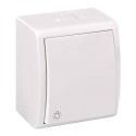 Pulsador superficie, 10ax 250v~, ip54, serie aquarius, grabado luz, blanco, blister