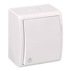Pulsador superficie, 10ax 250v~, ip54, serie aquarius, grabado luz, blanco, blister
