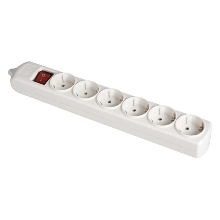Base bipolar 6 tomas con t/tl 10/16 a 250 v blanco + interruptor luminoso.
