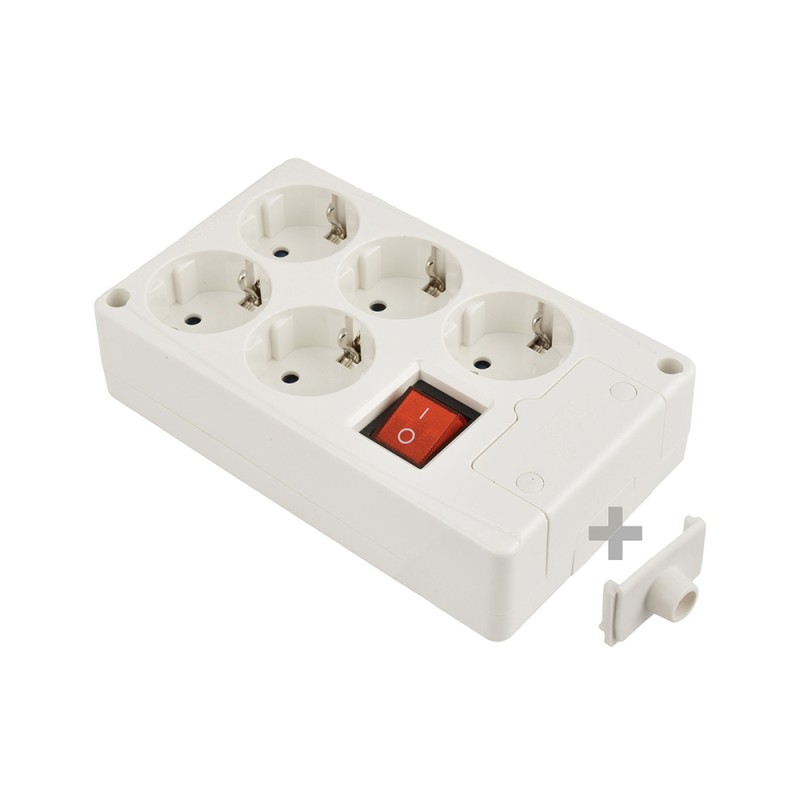 Base multiple 5 tomas t/tl 10/16 a 250 v blanco + interruptor luminoso